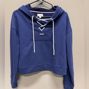 Evereve Navy and White Naurical Lace-Up Top